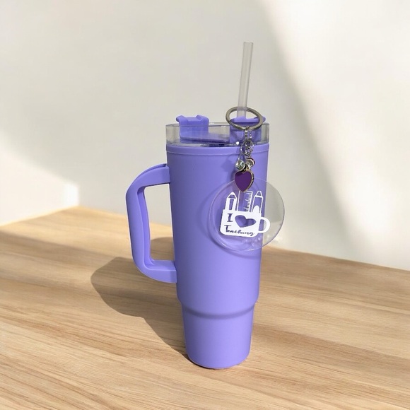 Purple Tumbler with Straw and Keychain - Picture 1 of 4